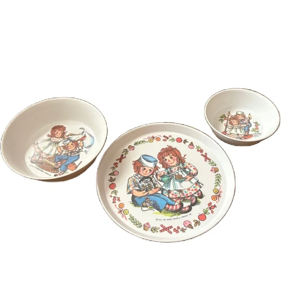 Vintage 1969 Raggedy Ann & Andy Plate Set Oneida Deluxe Bowl Kids